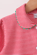 Red stripe christmas tree embroidery ruffle pants set