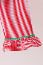 Red stripe christmas tree embroidery ruffle pants set