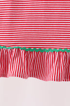 Red stripe christmas tree embroidery ruffle dress