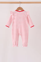 Pink gingerbread embroidery stripe ruffle romper