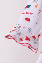 Red holly print ruffle pants set