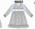 Blue Floral Bow Smocked Ruffle Dress